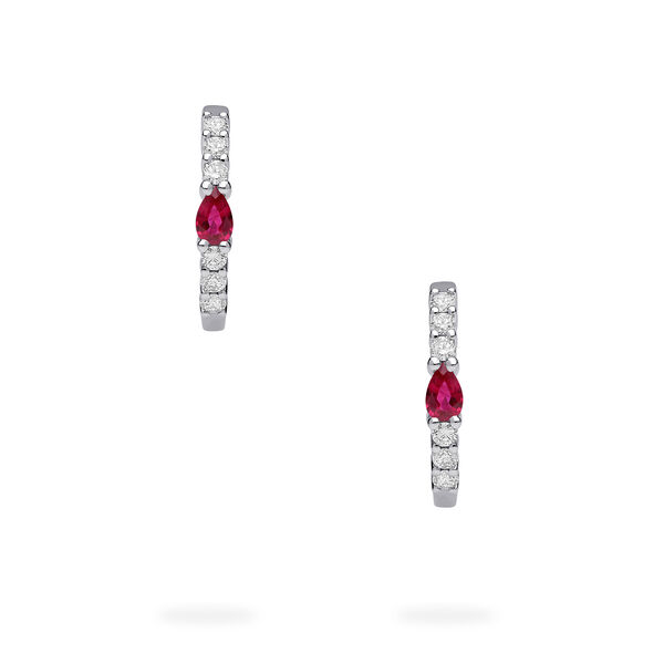 White Gold Ruby and Diamond Hoop Earrings