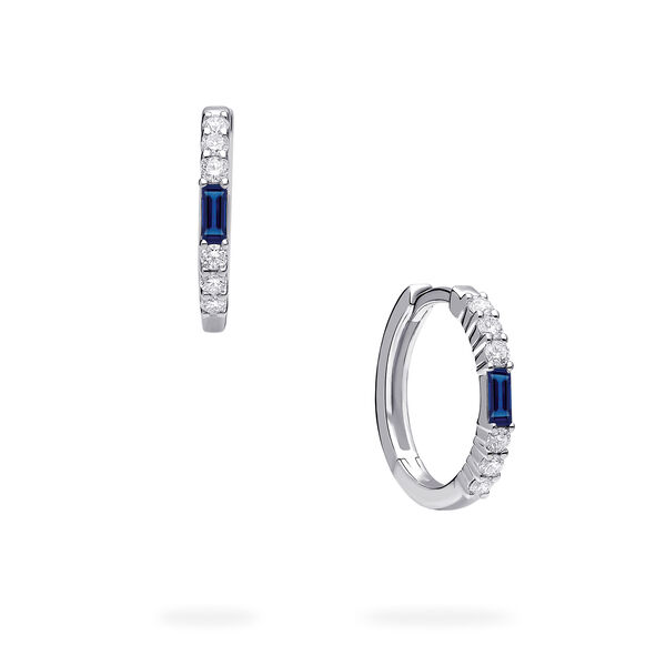 White Gold Sapphire and Diamond Hoop Earrings