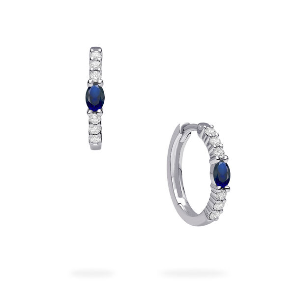 White Gold Sapphire and Diamond Hoop Earrings