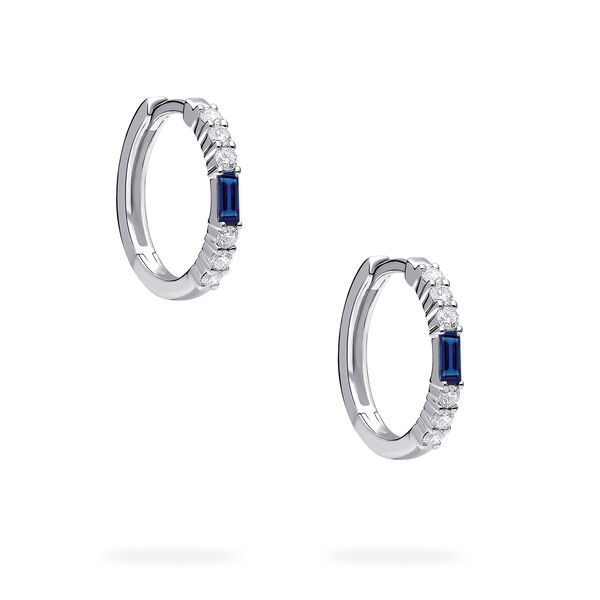 White Gold Sapphire and Diamond Hoop Earrings