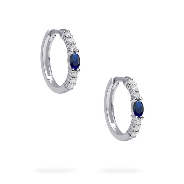 White Gold Sapphire and Diamond Hoop Earrings