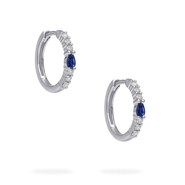 White Gold Sapphire and Diamond Hoop Earrings