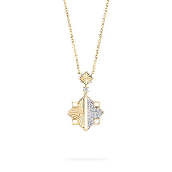 Guilloch&eacute; Yellow Gold and Diamond Drop Pendant Necklace
