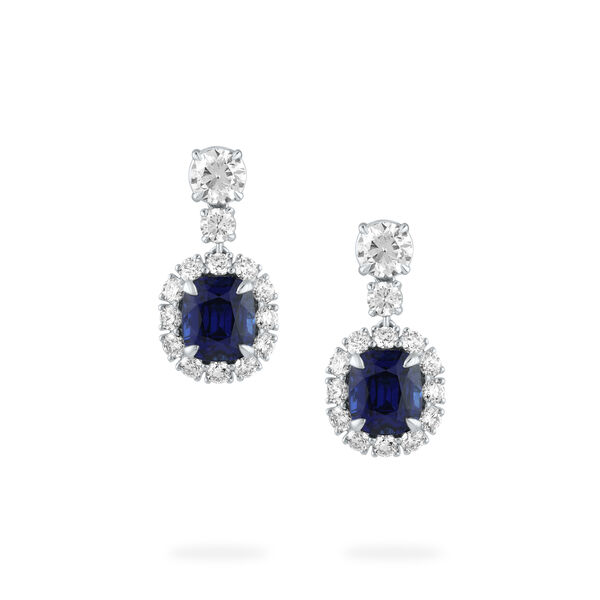 Sapphire Cushion-Cut Earrings with Diamonds in White Gold