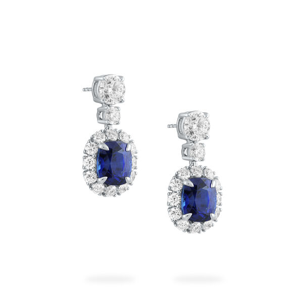 Sapphire Cushion-Cut Earrings with Diamonds in White Gold
