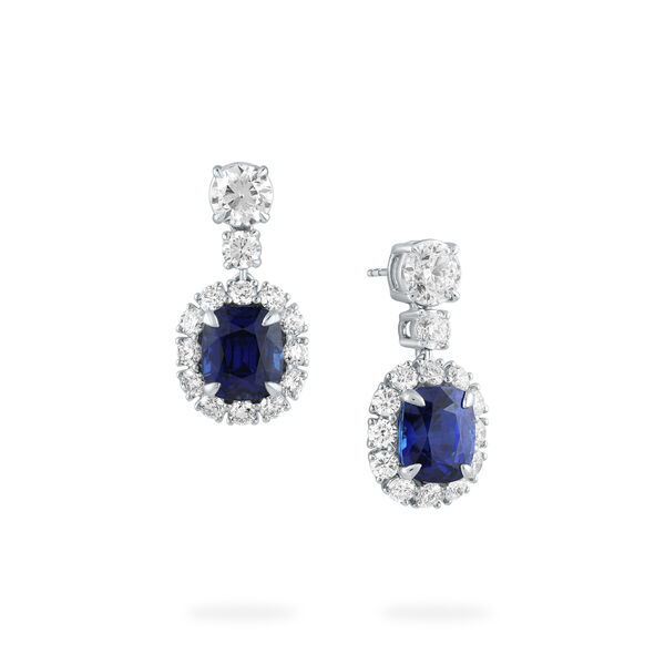 Sapphire Cushion-Cut Earrings with Diamonds in White Gold