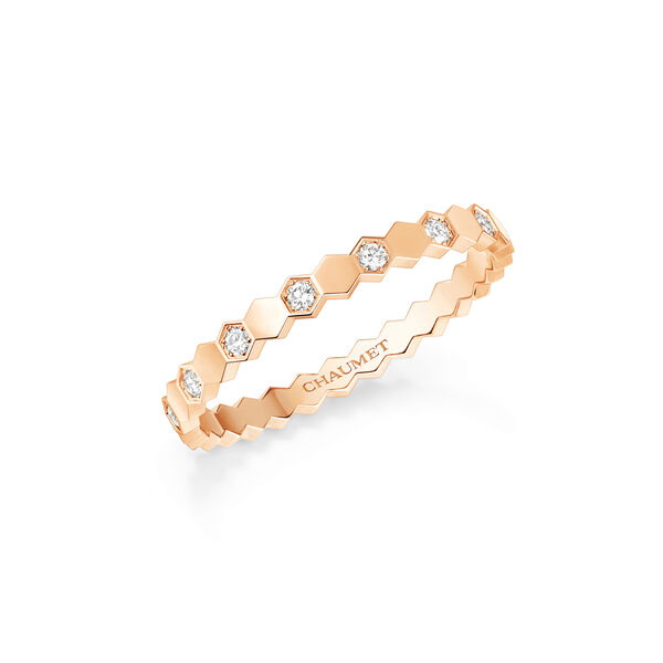 Bee de Chaumet 2.5 mm Rose Gold Diamond Half Pav&eacute; Ring