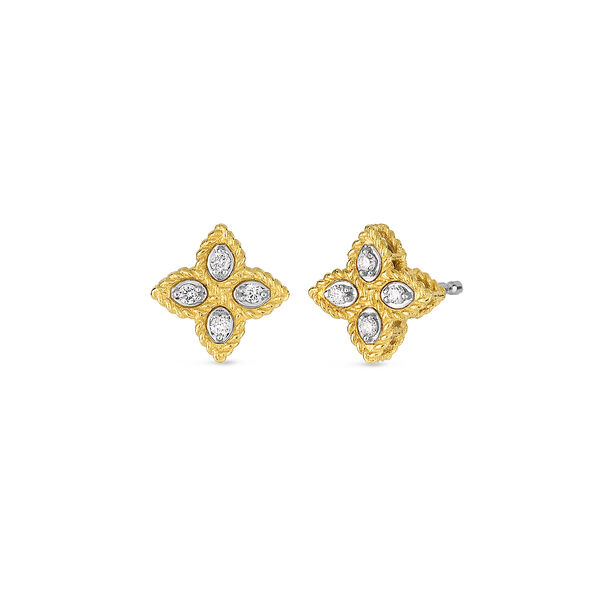 Princess Flower Small Yellow Gold Diamond Earrings