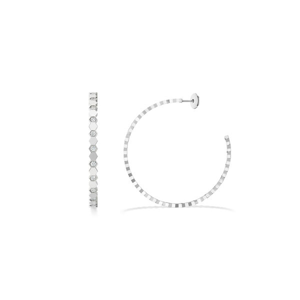 Bee de Chaumet Large White Gold and Diamond Hoop Earrings