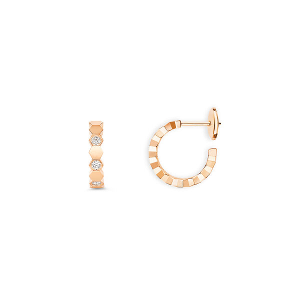 Bee de Chaumet Small Rose Gold and Diamond Hoop Earrings