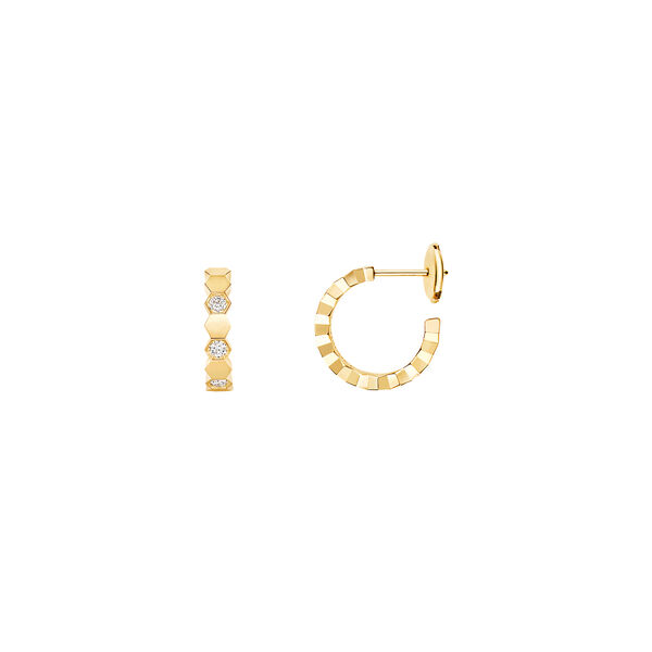 Bee de Chaumet Small Yellow Gold and Diamond Hoop Earrings