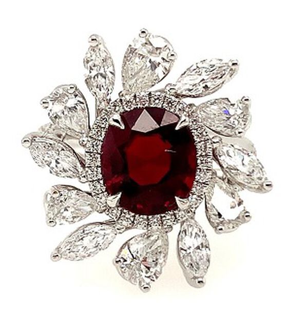Ruby and Diamond Sunburst Ring