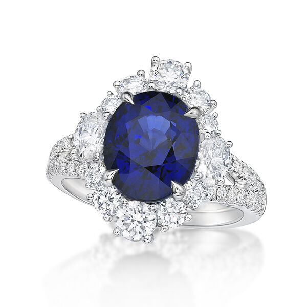 Oval Sapphire and Diamond Halo Ring