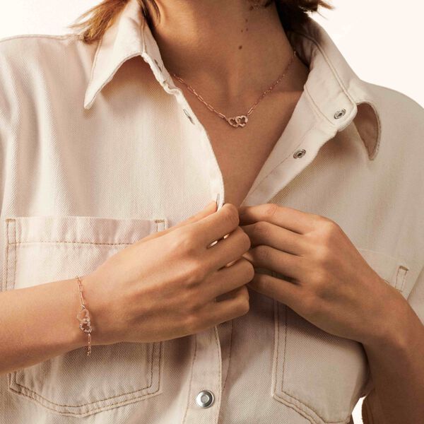 Double Coeurs R9 Rose Gold and Diamond Pav&eacute; Necklace