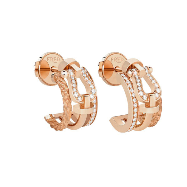 Force 10 Rise Small Rose Gold and Diamond Pav&eacute; Half Hoop Earrings