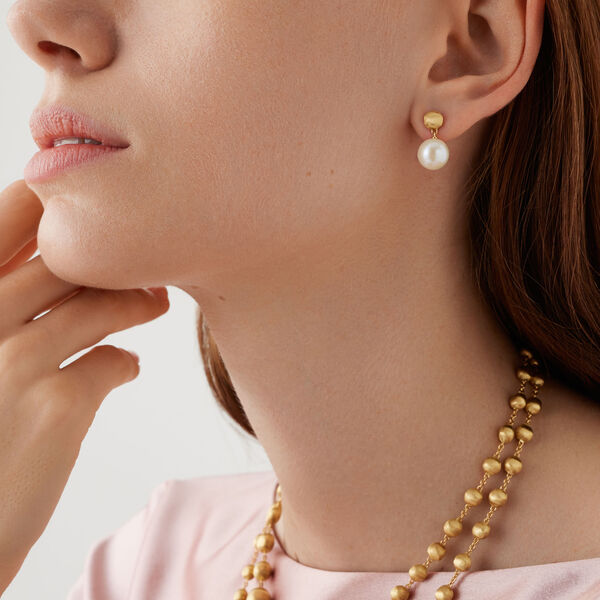 Africa Yellow Gold and Pearl Earrings