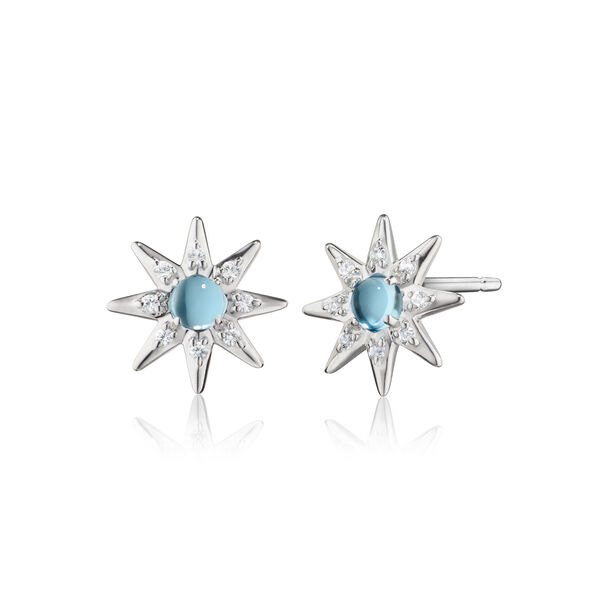 SMS Silver, Blue Topaz and White Sapphire Starburst Stud Earrings