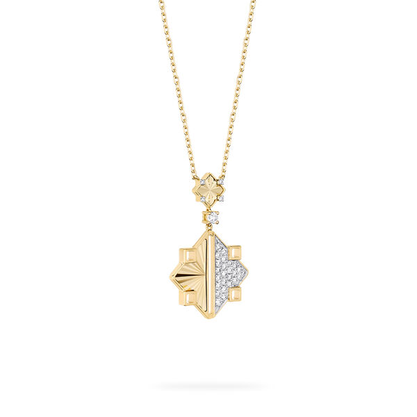 Guilloch&eacute; Yellow Gold and Diamond Drop Pendant Necklace