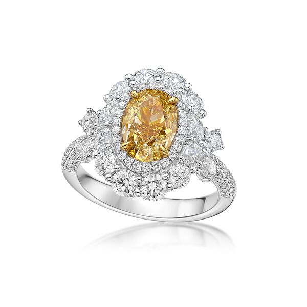 Orange Diamond and Halo Ring