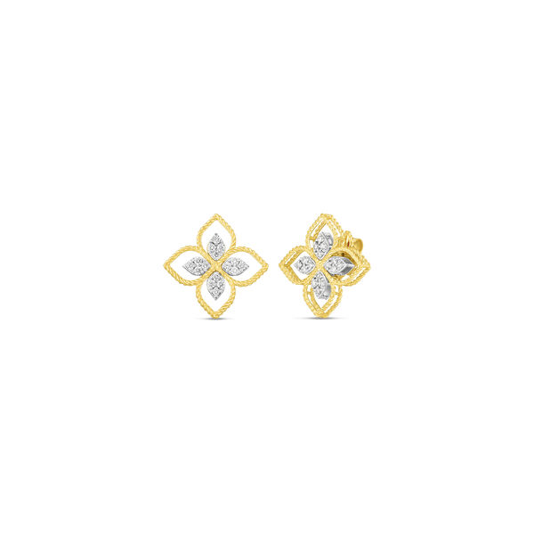 Princess Flower Filigre Large Yellow Gold and Diamond Stud Earrings