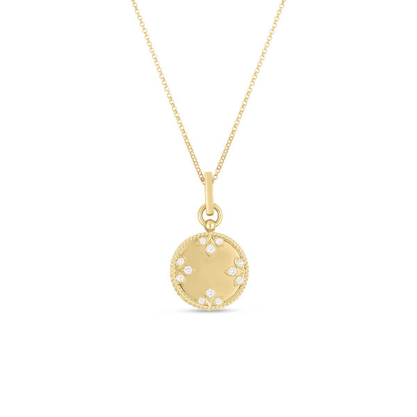 Princess Flower Small Yellow Gold and Diamond Medallion Charm Necklace