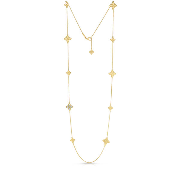 Princess Flower Yellow Gold and Diamond 6 Station Necklace