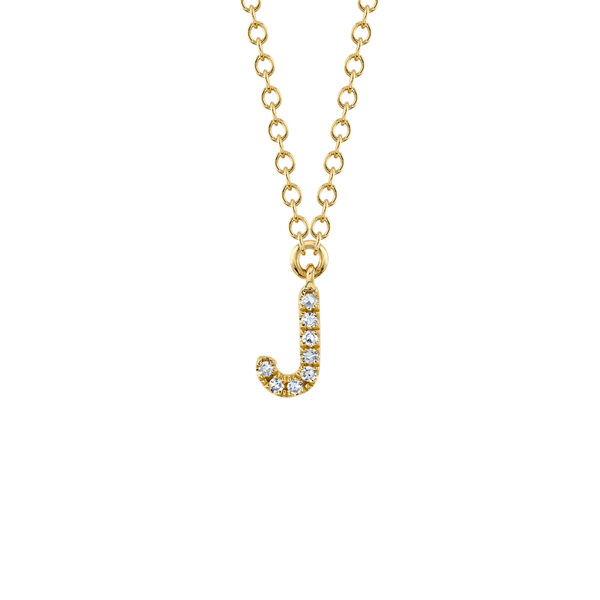 Initials Yellow Gold and Diamond Pav&eacute; Letter J Necklace
