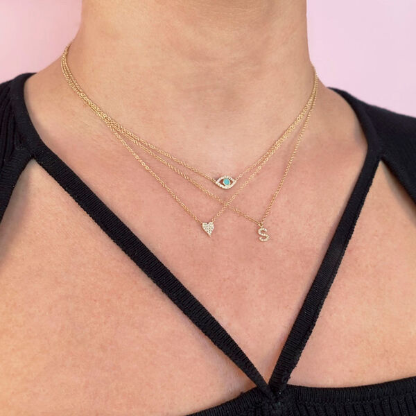 Initials Yellow Gold and Diamond Pav&eacute; Letter S Necklace