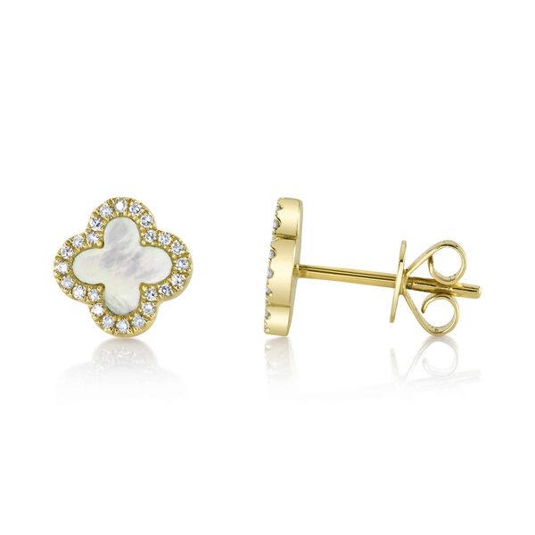 Clover Yellow Gold, Mother-of-Pearl and Diamond Pav&eacute; Earrings