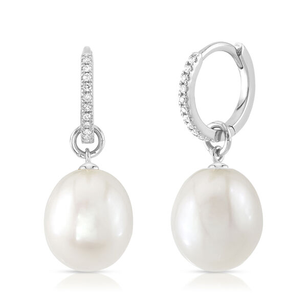 Jackie White Gold, Pearl and Diamond Pav&eacute; Drop Earrings