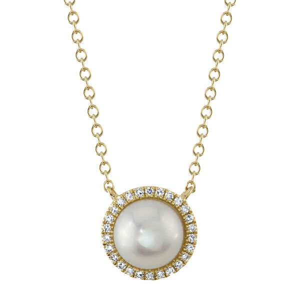 Jackie Yellow Gold, Pearl and Diamond Pav&eacute; Pendant