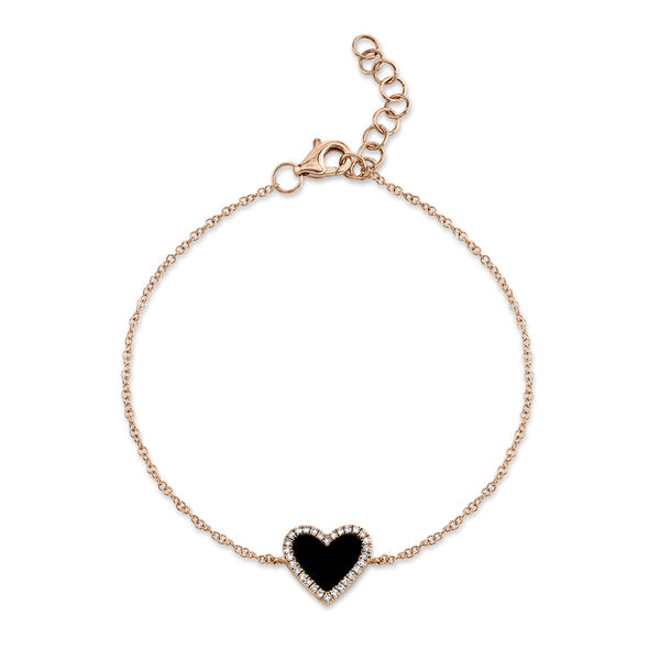 Kate Rose Gold, Onyx and Diamond Pav&eacute; heart Bracelet