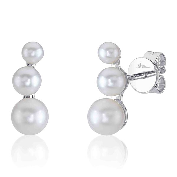 White Gold and Pearl Stud Earrings