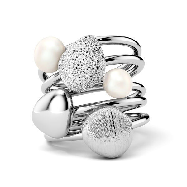 Silver and Pearl Stackable 5-Ring Set