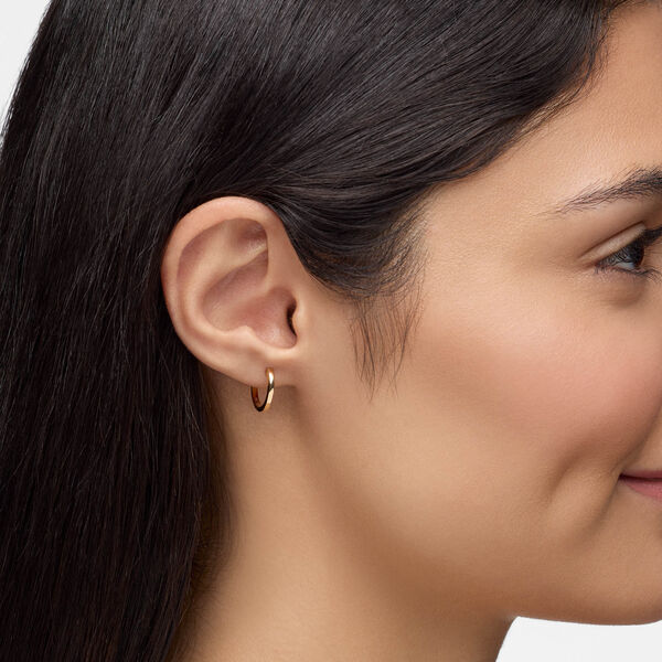 Yellow Gold Huggie Earrings, 15 mm