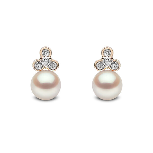 Trend Yellow Gold Pearl and Diamond Earrings