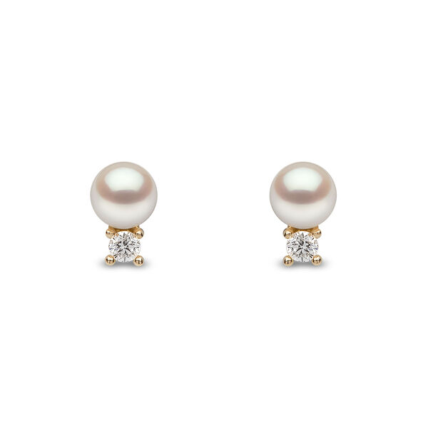 Trend Yellow Gold Pearl and Diamond Stud Earrings