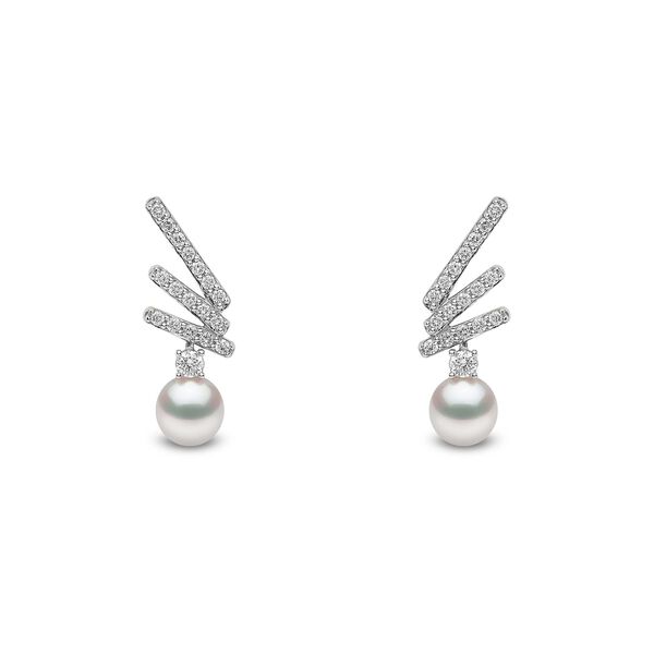Sleek White Gold Pearl and Diamond Earrings