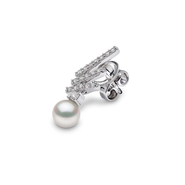 Sleek White Gold Pearl and Diamond Earrings