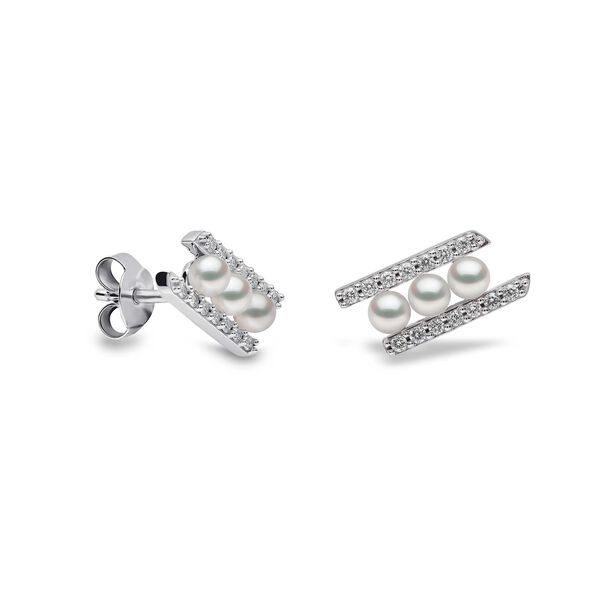 Sleek White Gold Pearl and Diamond Earrings