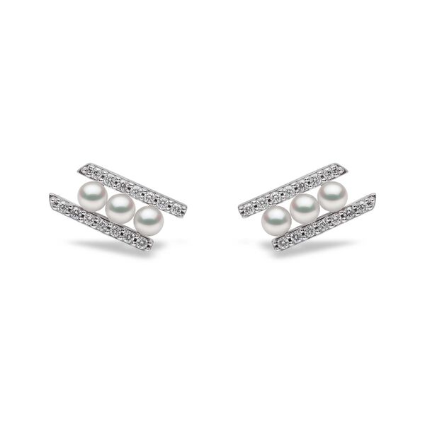 Sleek White Gold Pearl and Diamond Earrings
