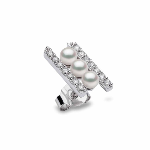 Sleek White Gold Pearl and Diamond Earrings