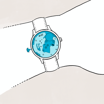 Quartz watch movement presentation on a wrist