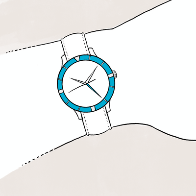 GMT watch complication sample on a wrist.