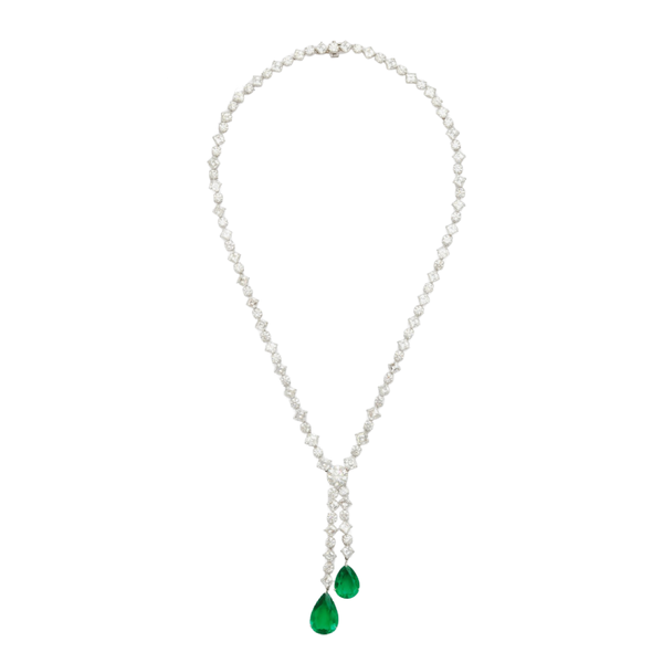 Convertible Emerald Drop Diamond Necklace in Platinum